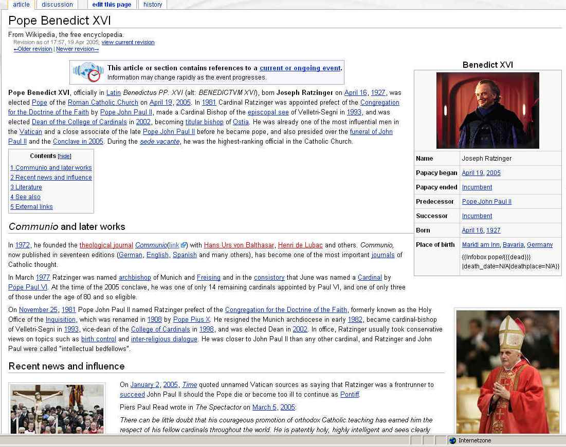 Screenshot von Wikipedia