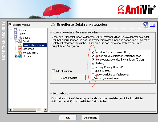 AntiVir Optionen